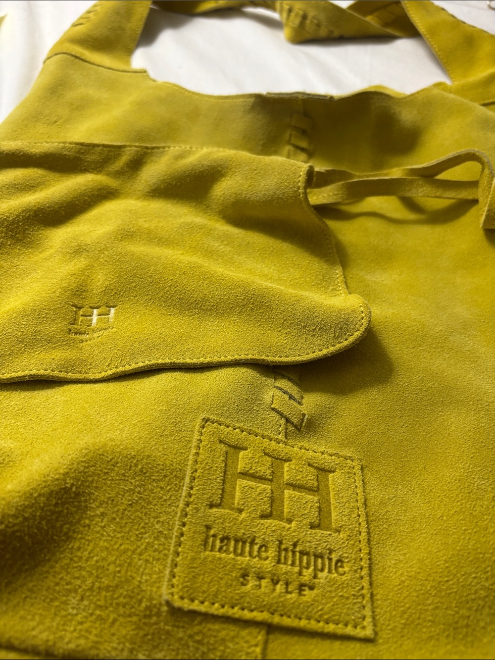 Haute Hippie Suede Tote in Mustard With Matching Pouch.